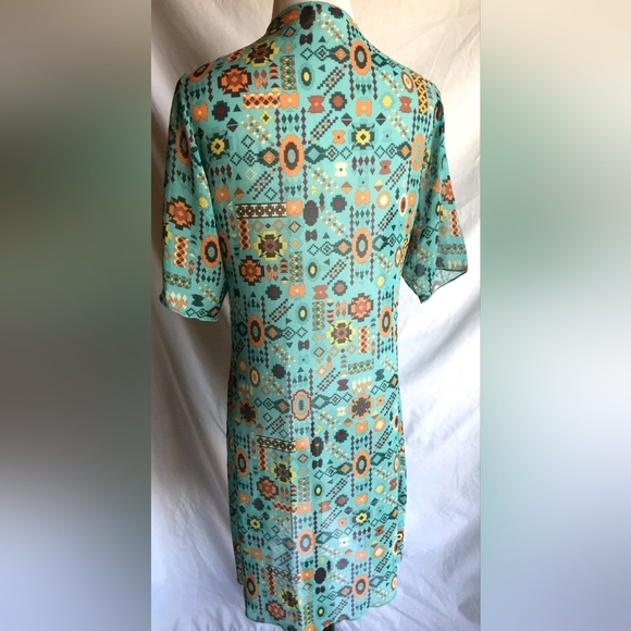 Lularoe Shirley Sheer Teal Multi-Colored Aztec Pattern SZ S UNICORN BeAuTiFuL - Picture 3 of 13